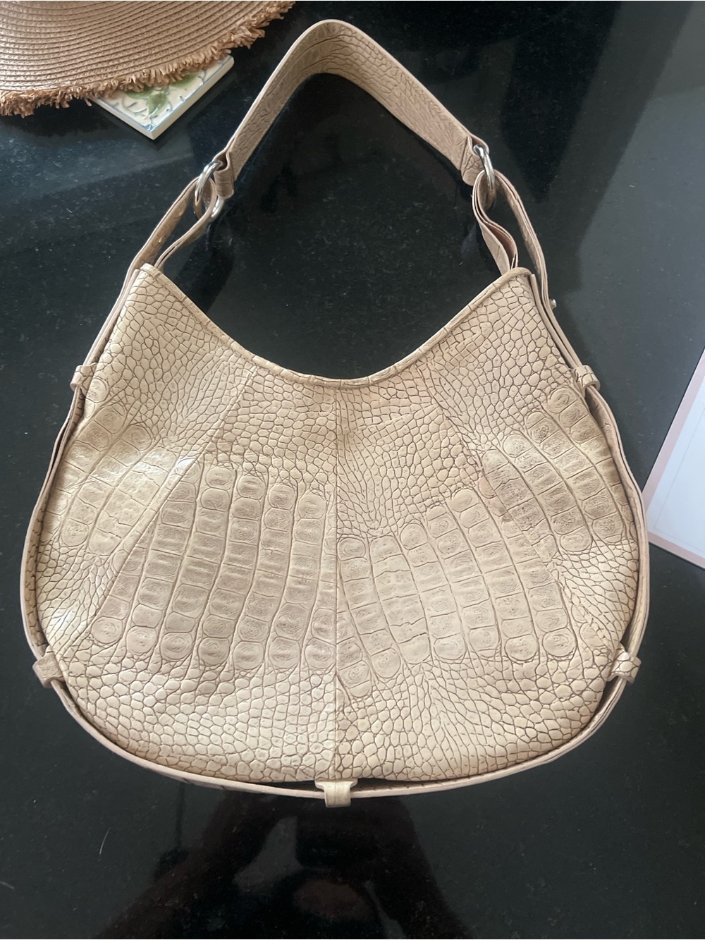Beige Croc-Embossed Hobo Bag - Women